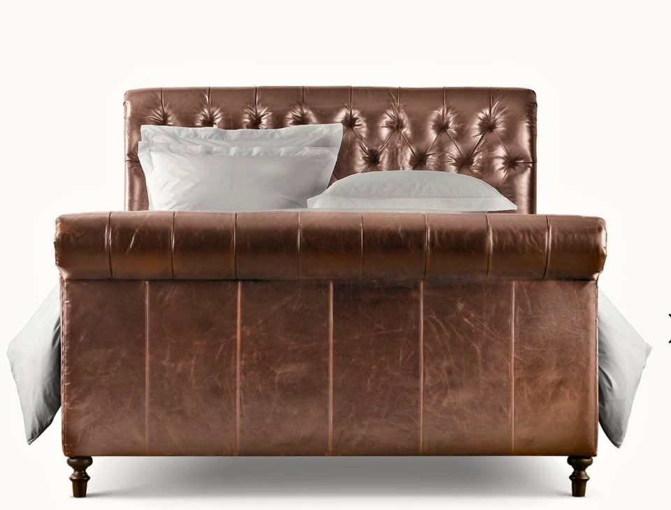 RESTORATION HARDWARE Chesterfield Leather Sleigh Bed - Queen