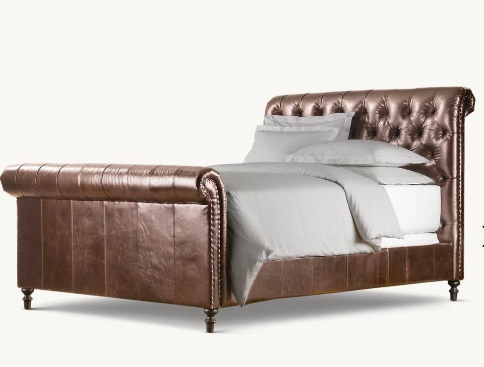 RESTORATION HARDWARE Chesterfield Leather Sleigh Bed - Queen - photo 2