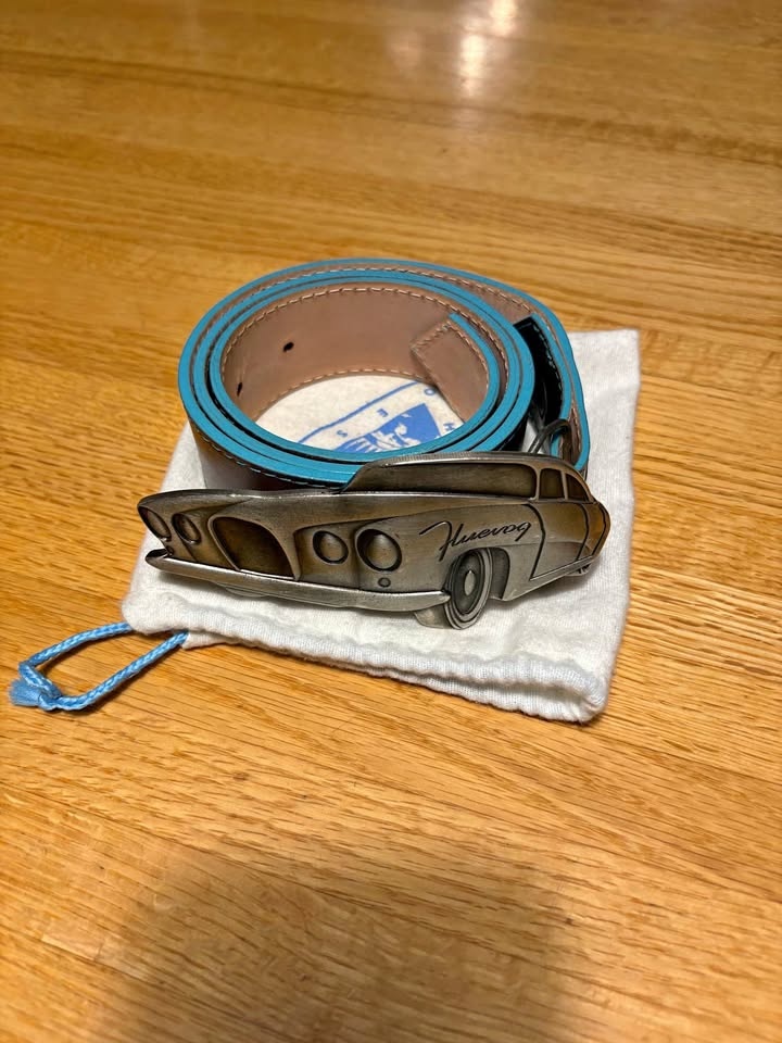 John Fluevog Brown leather belt with car buckle