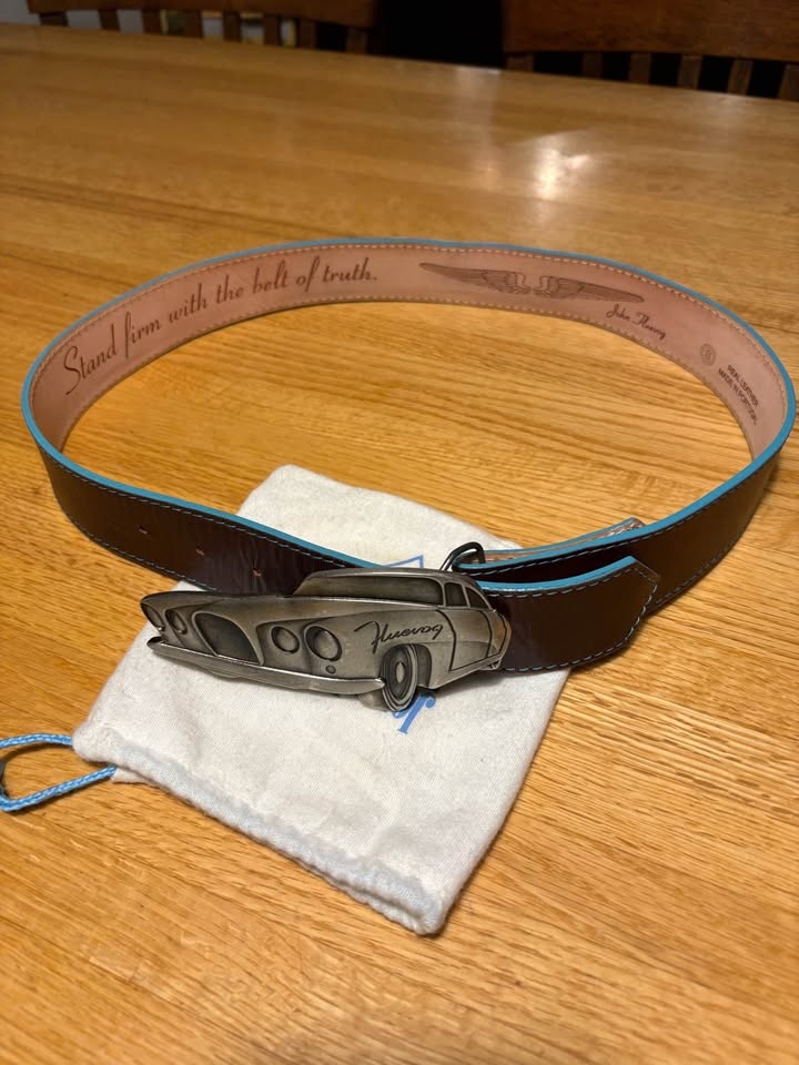 John Fluevog Brown leather belt with car buckle - photo 3