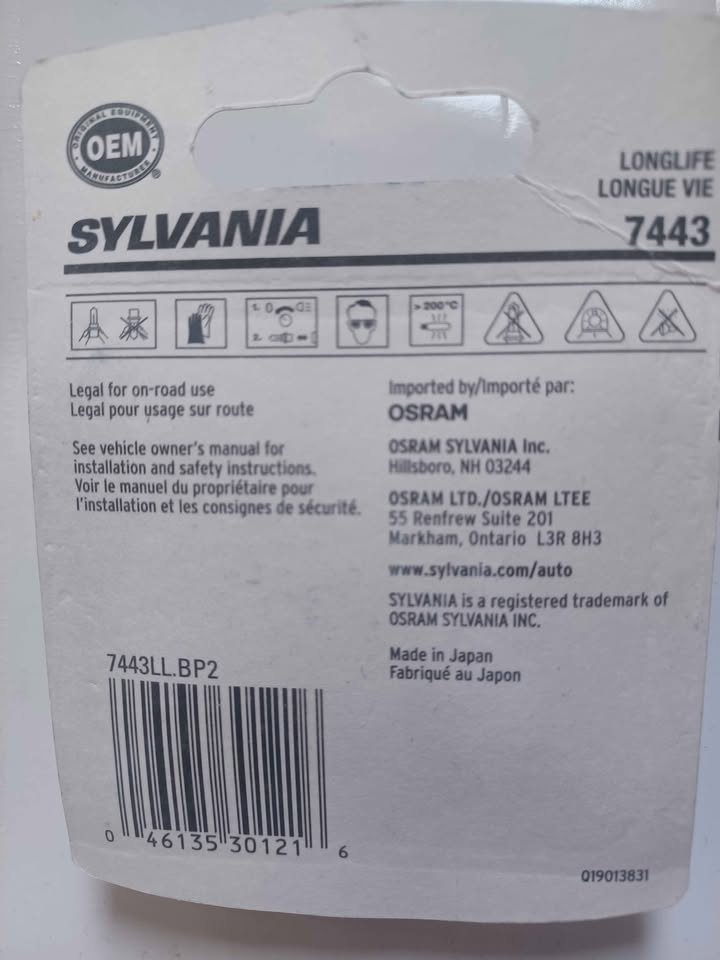 Sylvania 7443 Longlife 13.5V 25/5.9W Bulb - photo 2