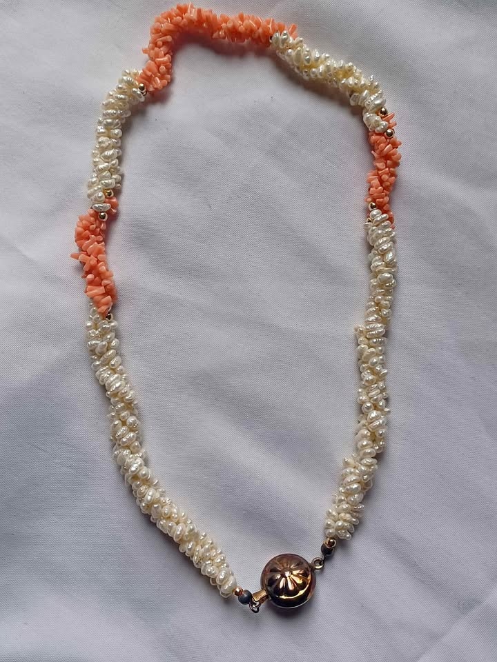 Rare Large vintage pearl & coral necklace