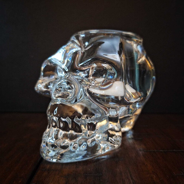 Heavy Glass Skull Candle Holder