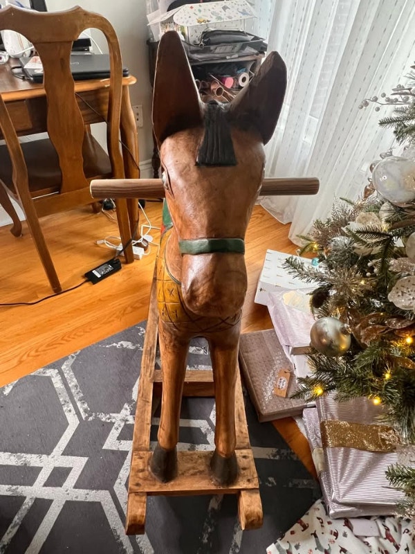 Vintage Handcarved Solid Wood Rocking Horse - photo 4