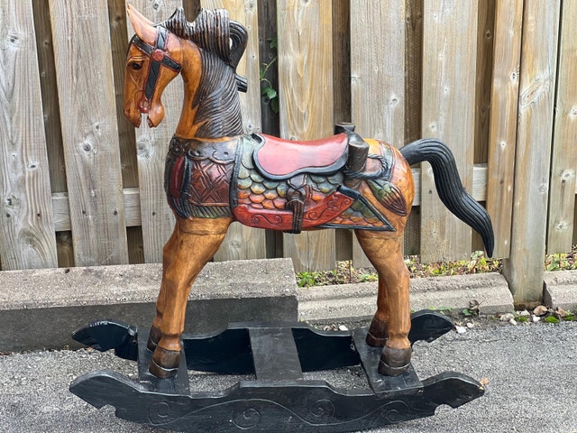 Handcarved Vintage Solid Wood Rocking Horse - photo 2