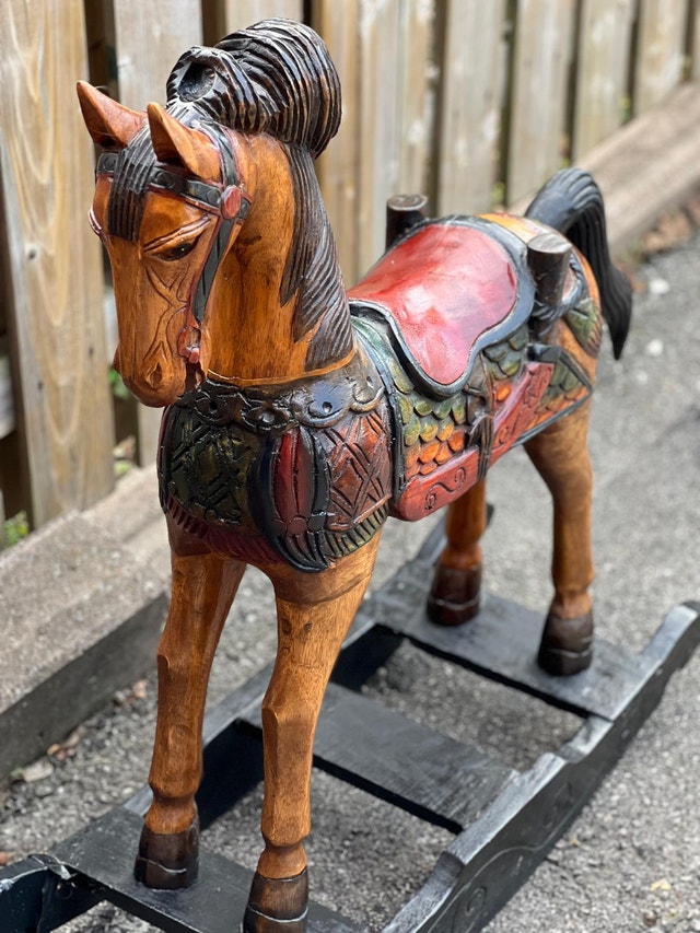 Handcarved Vintage Solid Wood Rocking Horse - photo 4