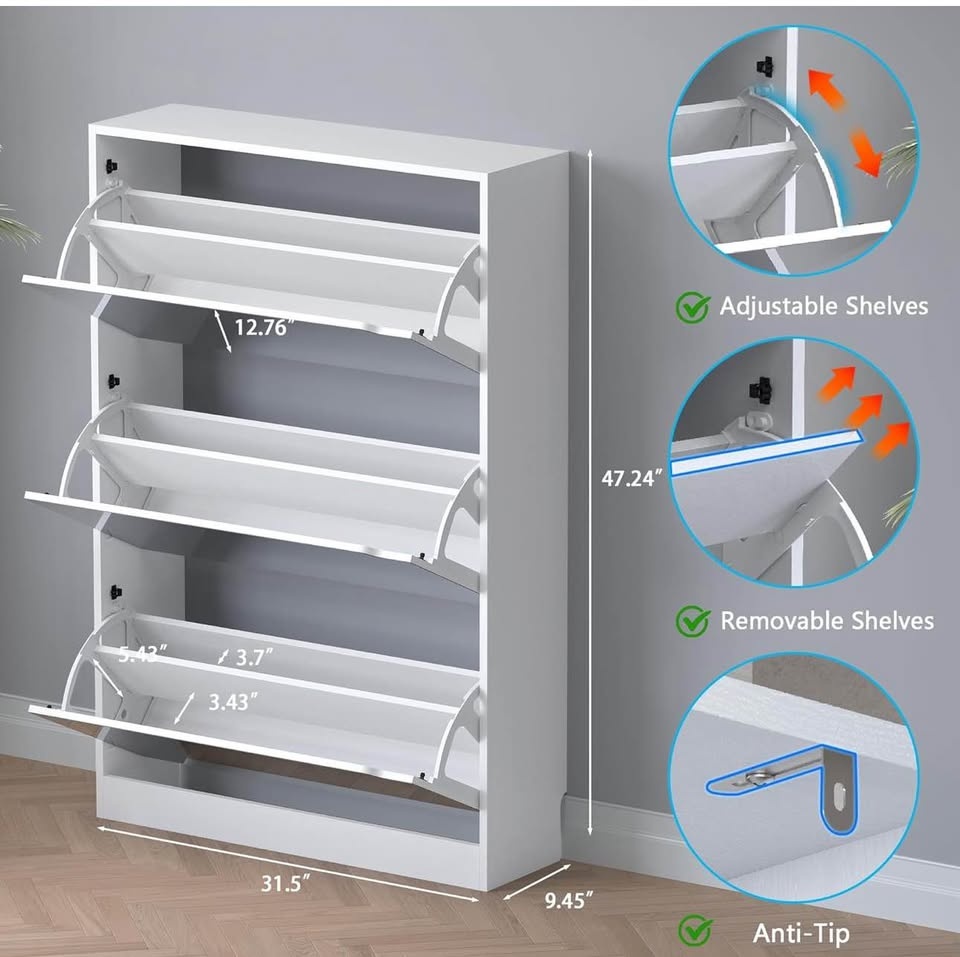 Shoe rack with 3-fold mirror drawers - photo 2