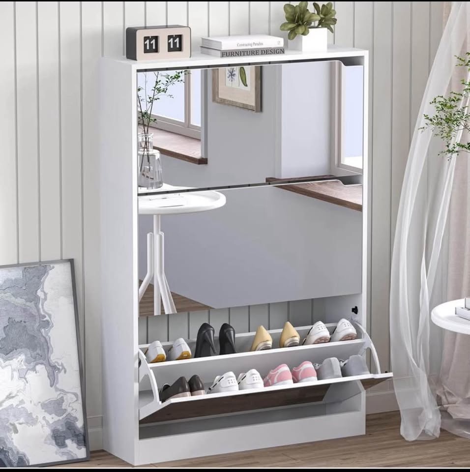 Shoe rack with 3-fold mirror drawers - photo 3