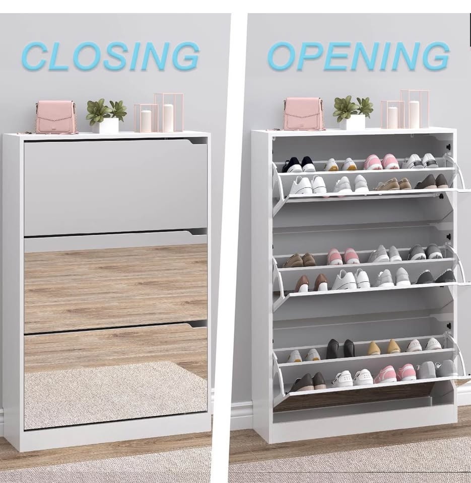 Shoe rack with 3-fold mirror drawers - photo 5