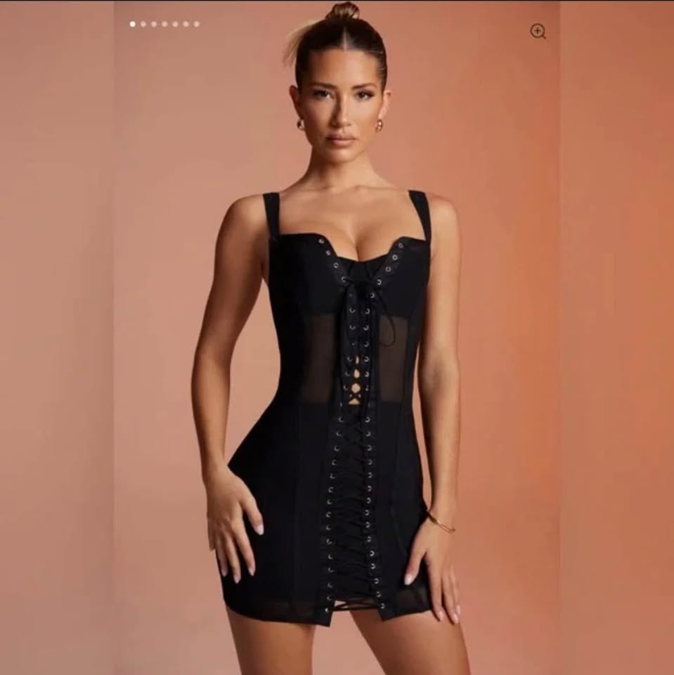 BNWT Oh Polly lace up BLACK mini dress (size 6)