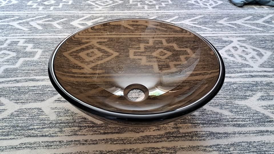 Glass Bathroom Sink with Drain in Bronze