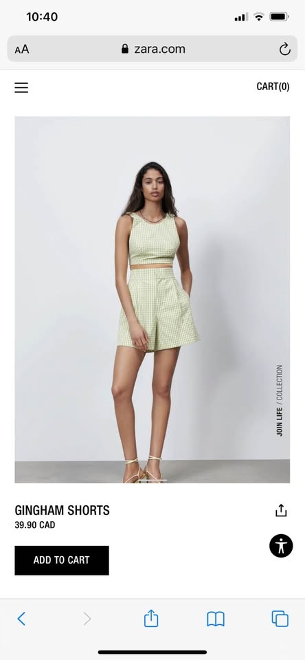 BNWT ZARA gingham crop top & shorts set (medium)