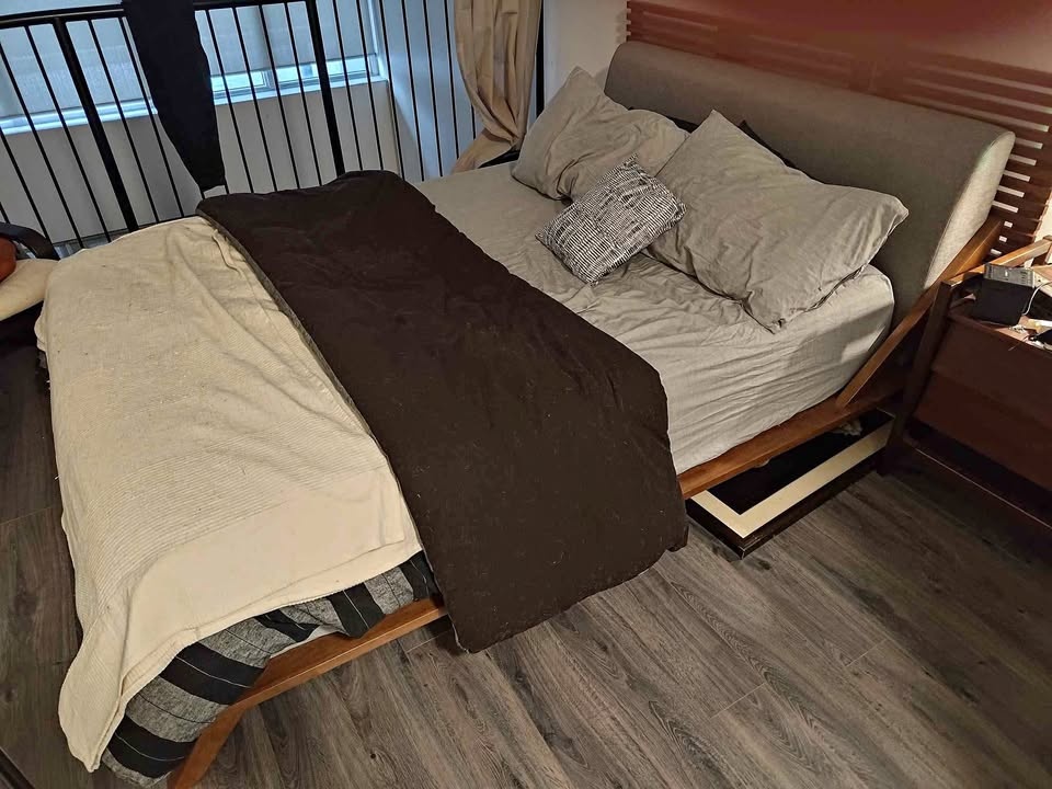 Modway MCM solid wood bedframe w/ upholstered headboard