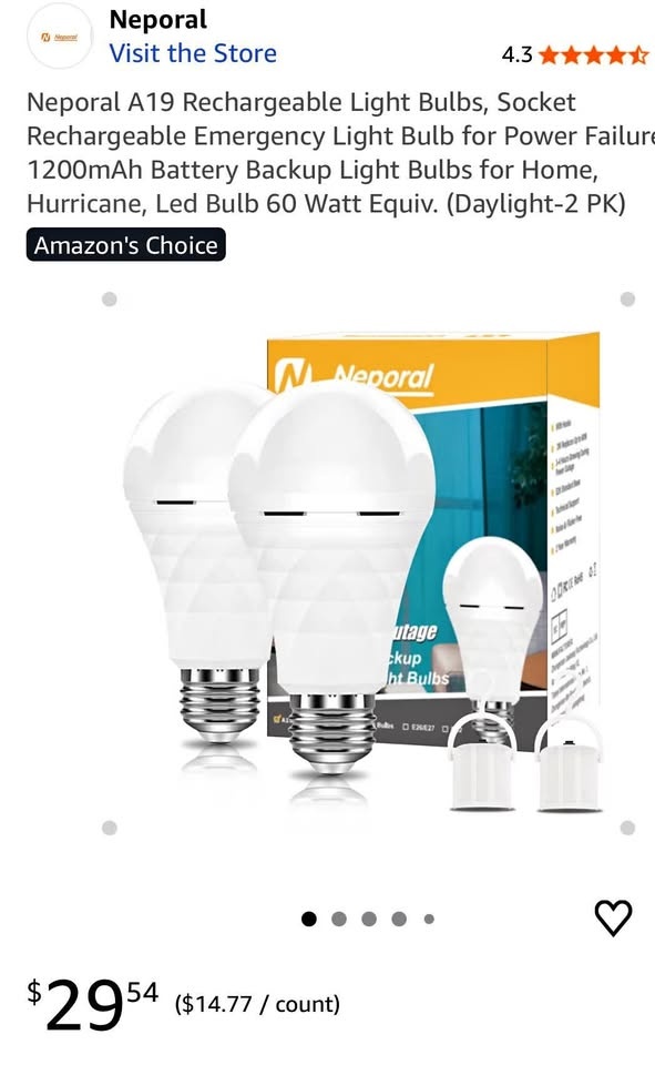 Neporal Rechargeable Emergency Light Bulb 2-Pack