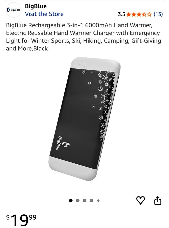 BigBlue 3-in-1 Rechargeable 6000mAh Hand Warmer