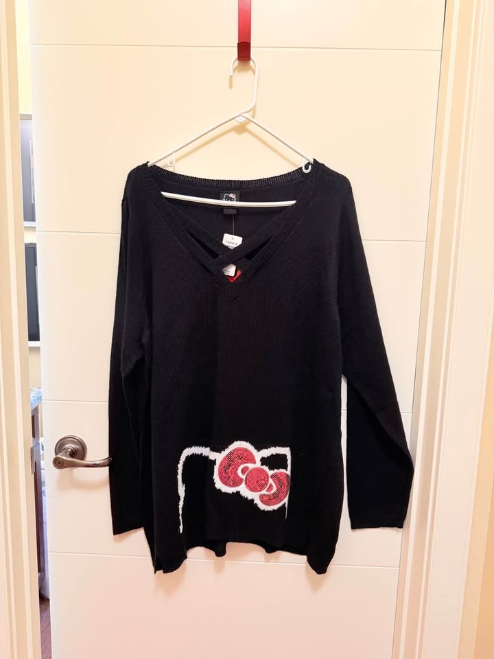 Torrid Hello Kitty V-Neck Sweater with Red sequin bow Size 1 - photo 3