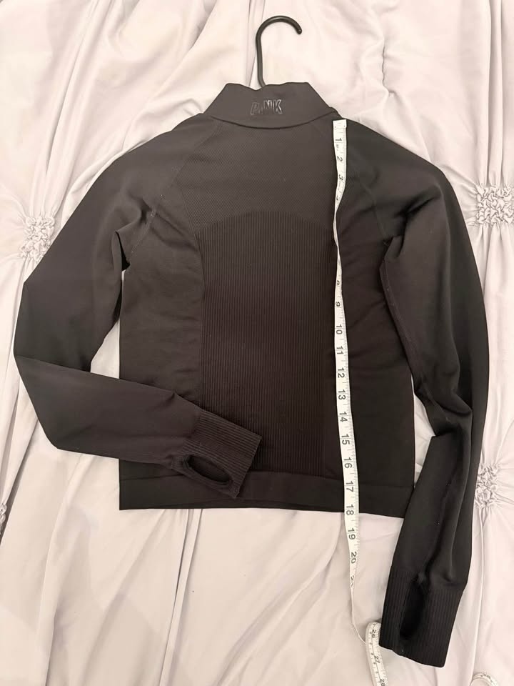 PINK Active Black Cropped Half-Zip Performance Top (XS/S) - photo 5