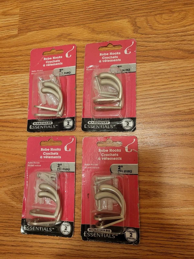Eight 51mm Hardware Essentials Robe Hooks Satin Nickel