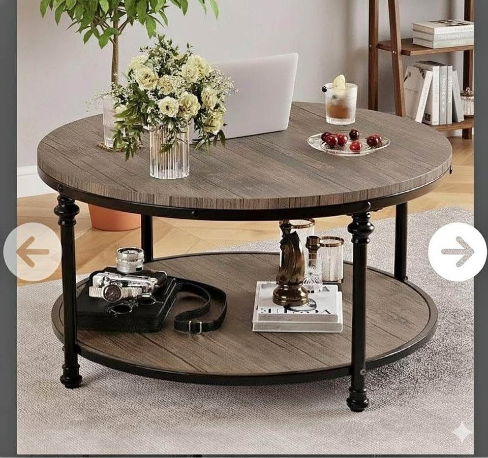 New Round Industrial Coffee Table - Modern Rustic Style