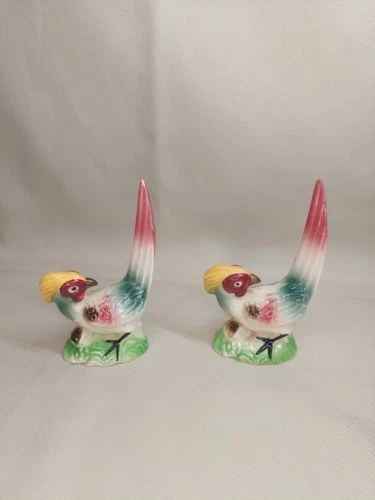 Vintage Pheasant Figurines Hand Painted Ceramic Birds Set of 2