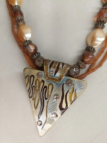 Boho Multi-Strand Beaded Necklace with Large Triangle Pendant - photo 2