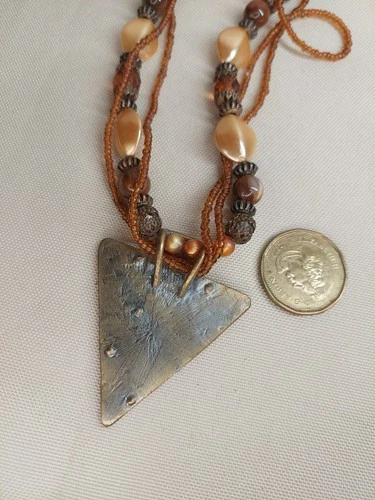 Boho Multi-Strand Beaded Necklace with Large Triangle Pendant - photo 3