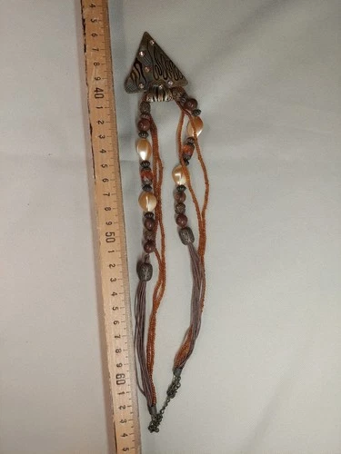 Boho Multi-Strand Beaded Necklace with Large Triangle Pendant - photo 4