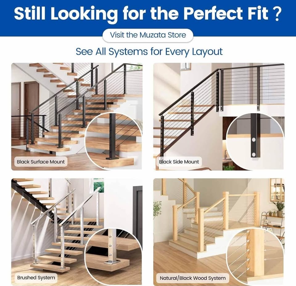 Muzata Cable Railing Kit 5–10ft – 36" Black Posts (2-Pack) - photo 2