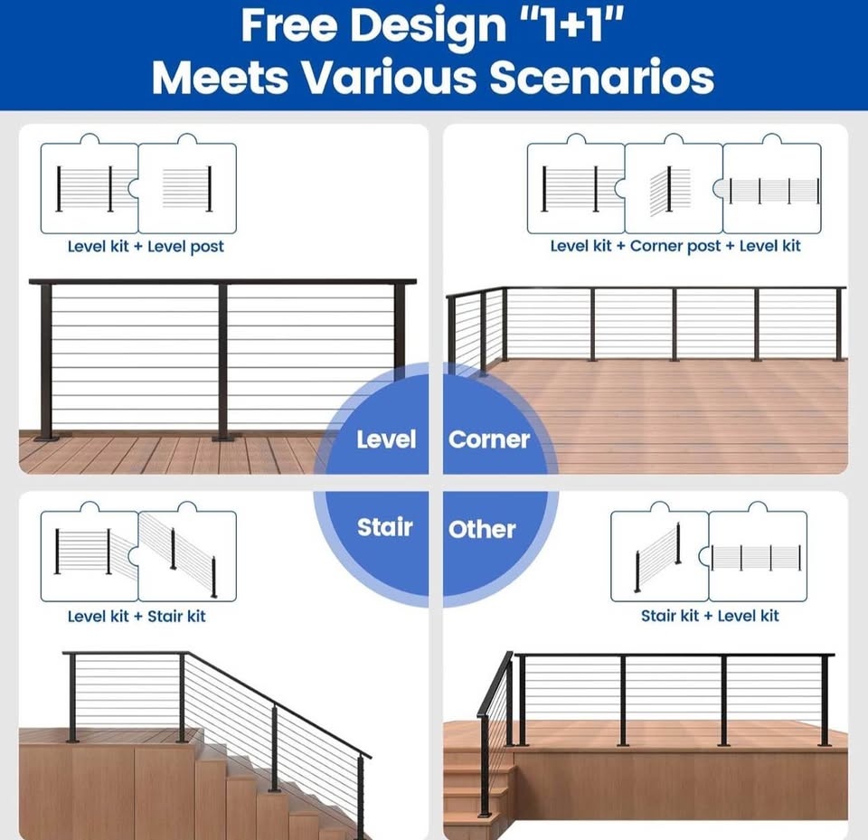 Muzata Cable Railing Kit 5–10ft – 36" Black Posts (2-Pack) - photo 5