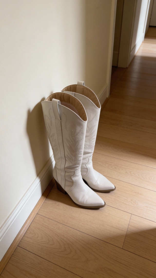 White / Cream Knee-High Western Cowboy Boots