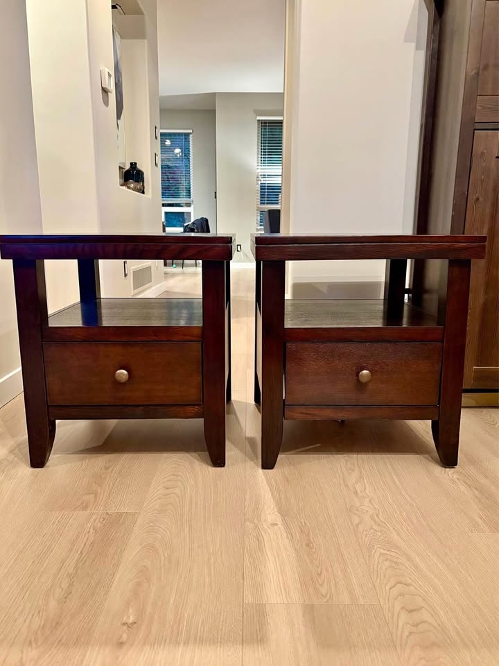 Two solid wood end tables