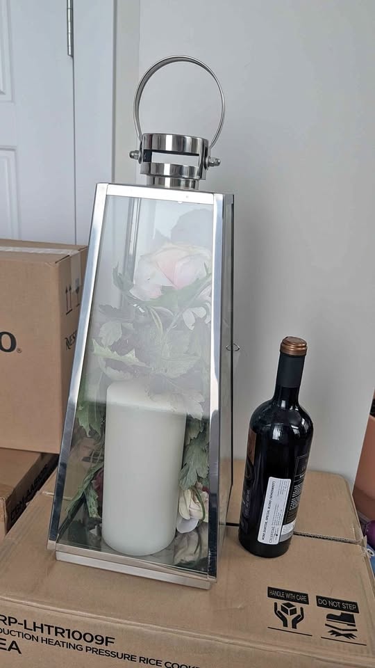 Stainless Steel Candle Lantern with flower Garland