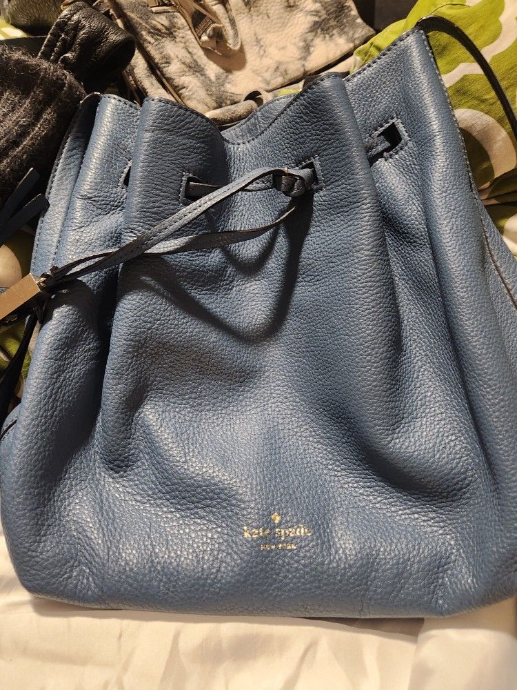 Kate Spade Blue Leather Bucket Bag