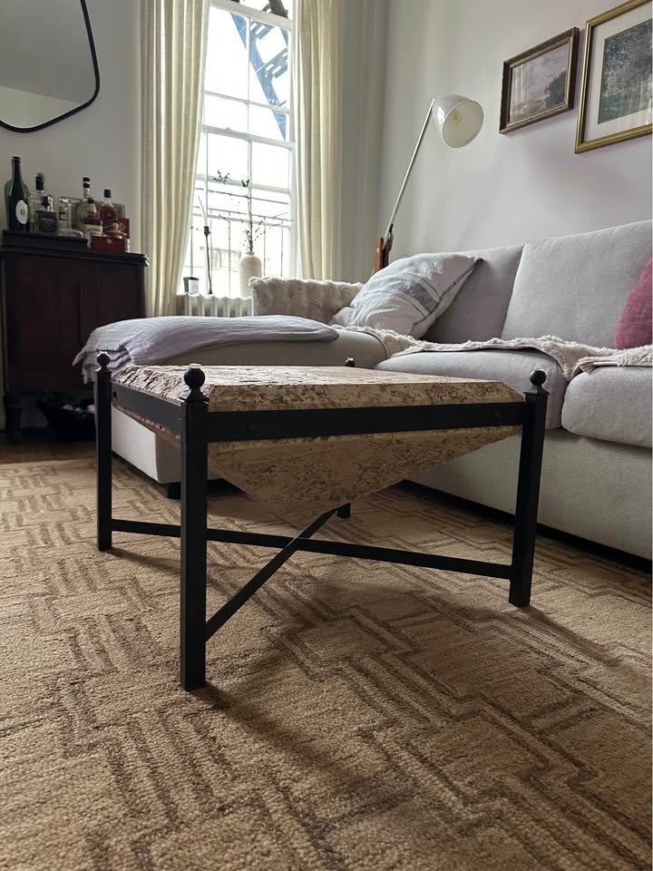 Solid Travertine Coffee Table with Iron Frame - photo 2
