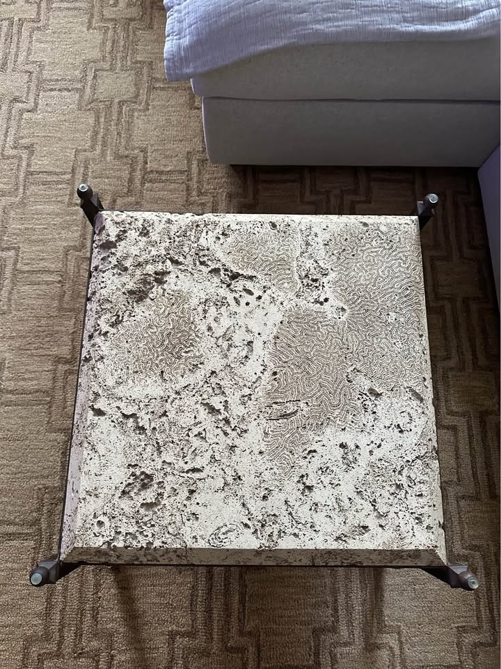 Solid Travertine Coffee Table with Iron Frame - photo 3