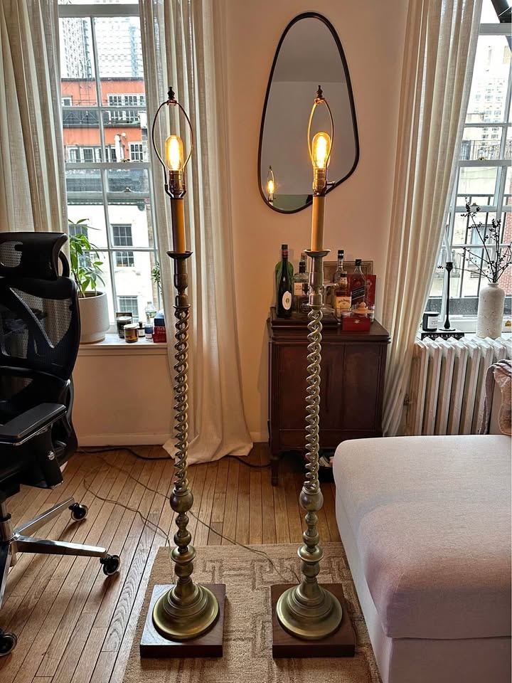 Pair of Rare Tall Brass Floor Lamps