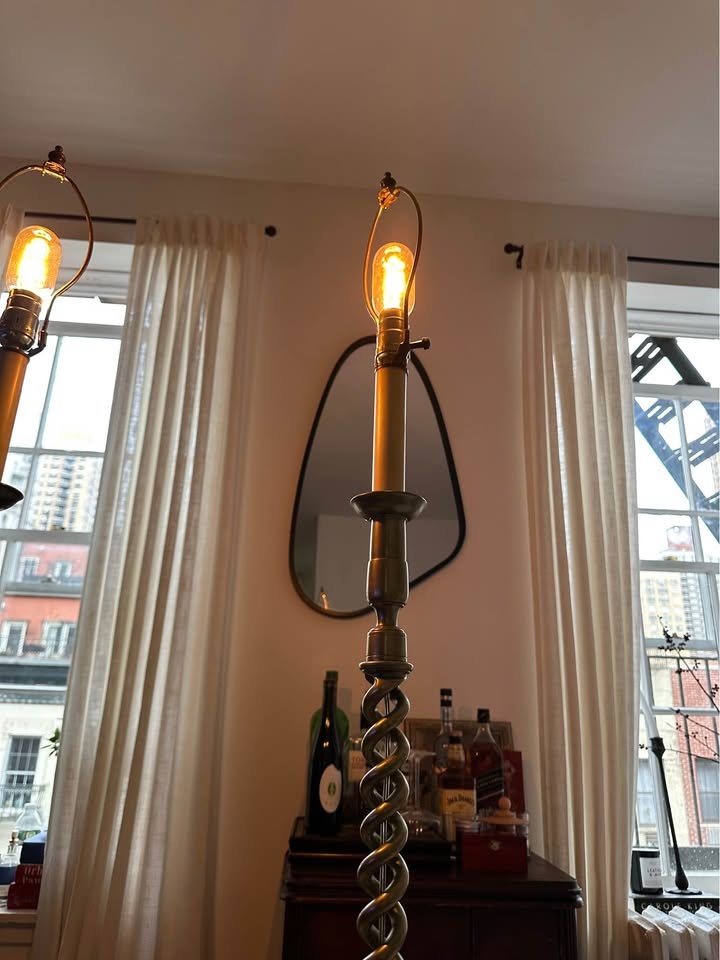 Pair of Rare Tall Brass Floor Lamps - photo 2