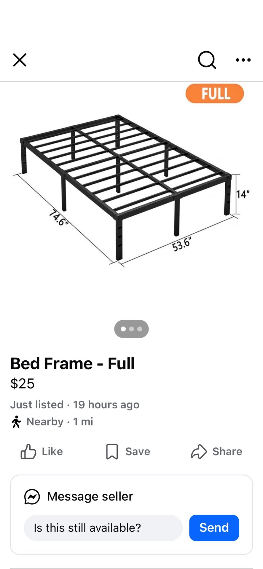 Full Sized Metal Bed Frame - photo 2