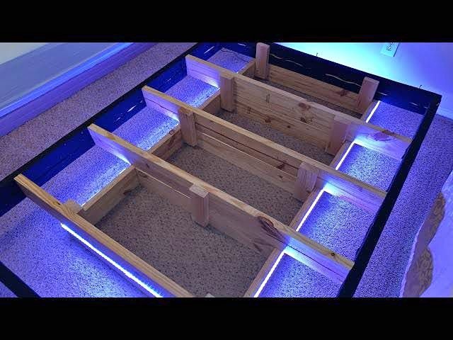Floating bed frame with led lights