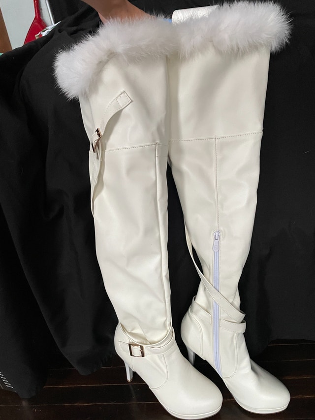 Women's Knee High Boots, Heeled, White and Gray Suede, Size 7-8 - photo 2