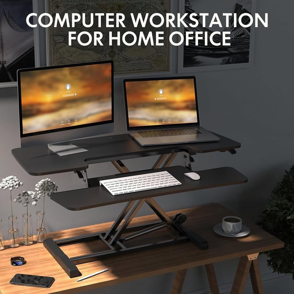 40" Standing Desk Converter, Office Desk Riser, Black | NEW | Fl - photo 4