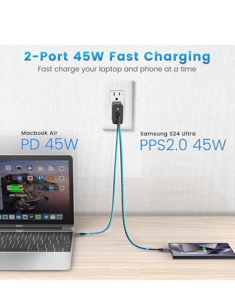 45watt x 2 wall charger and 6.6ft type c cable - photo 2