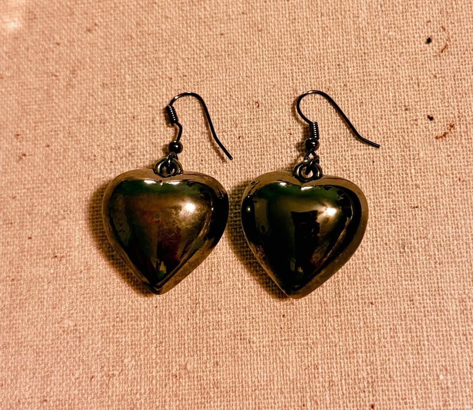 Two Puffed Hearts Gunmetal Earrings