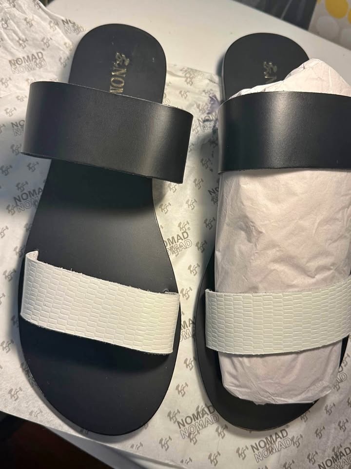 NOMAD Women’s Black & White Leather Sandals (Flats)