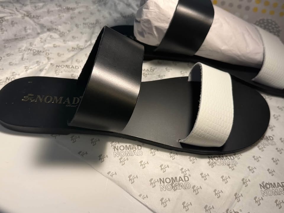 NOMAD Women’s Black & White Leather Sandals (Flats) - photo 2