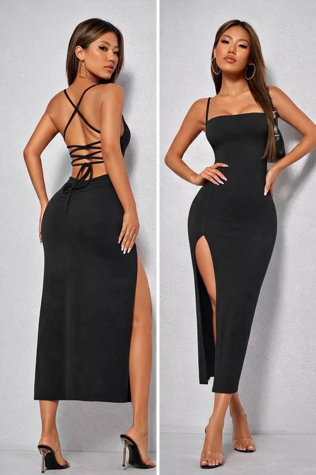 Black maxi slit dress XS