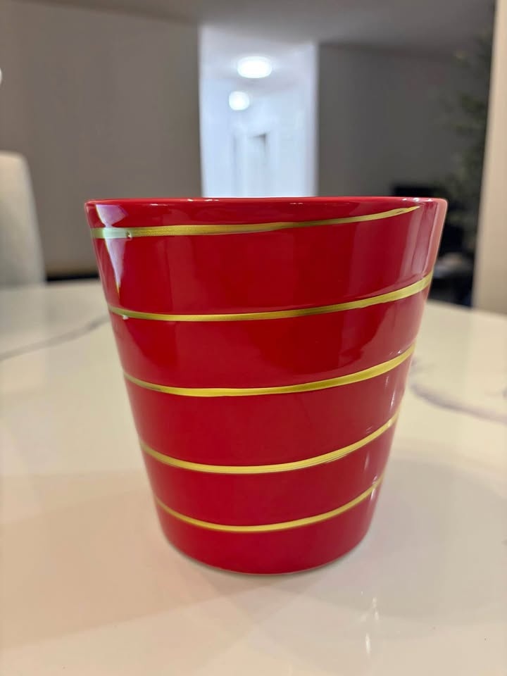 Festive Red & Gold Christmas Ceramic Flower Pot