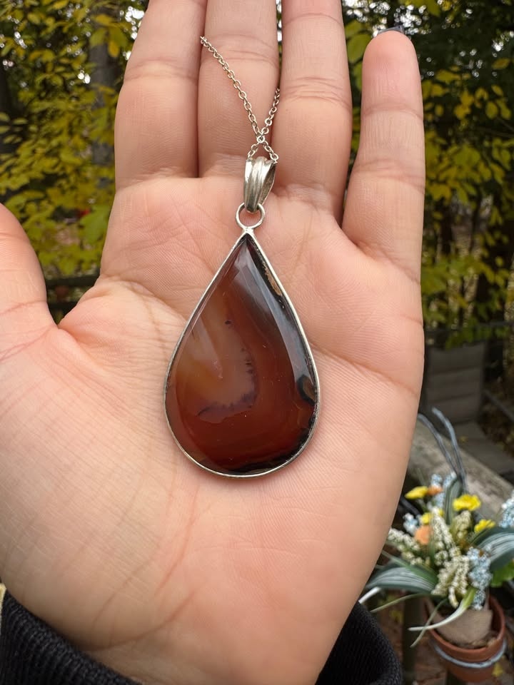 Agate Teardrop Necklace 925 - photo 3