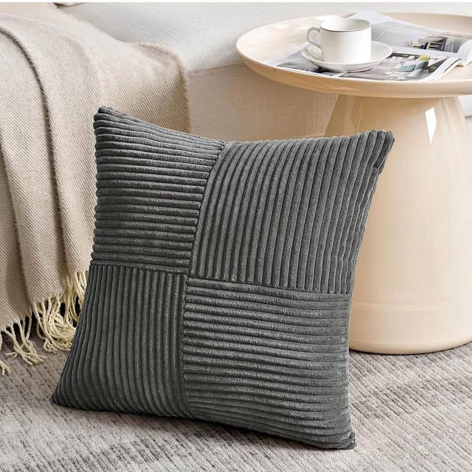 Set of 2 Dark Grey Corduroy Pillow Covers 18 x 18 inch
