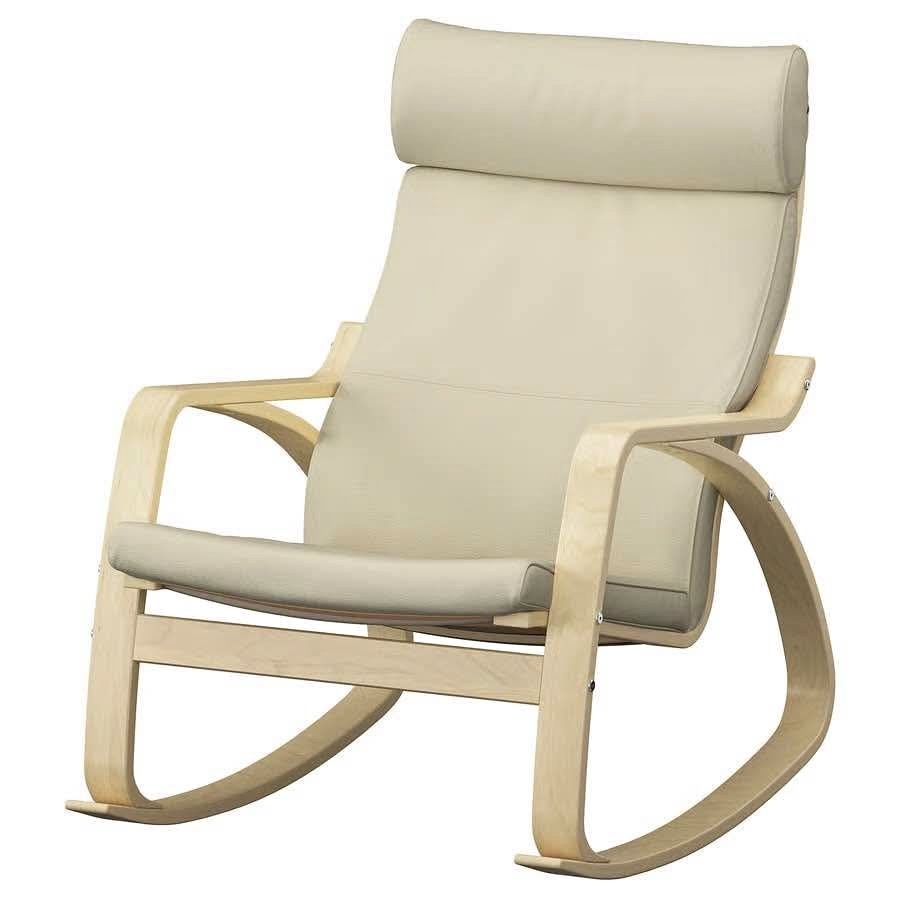 IKEA POÄNG Leather Rocking Chair – Birch/Glose Off-White